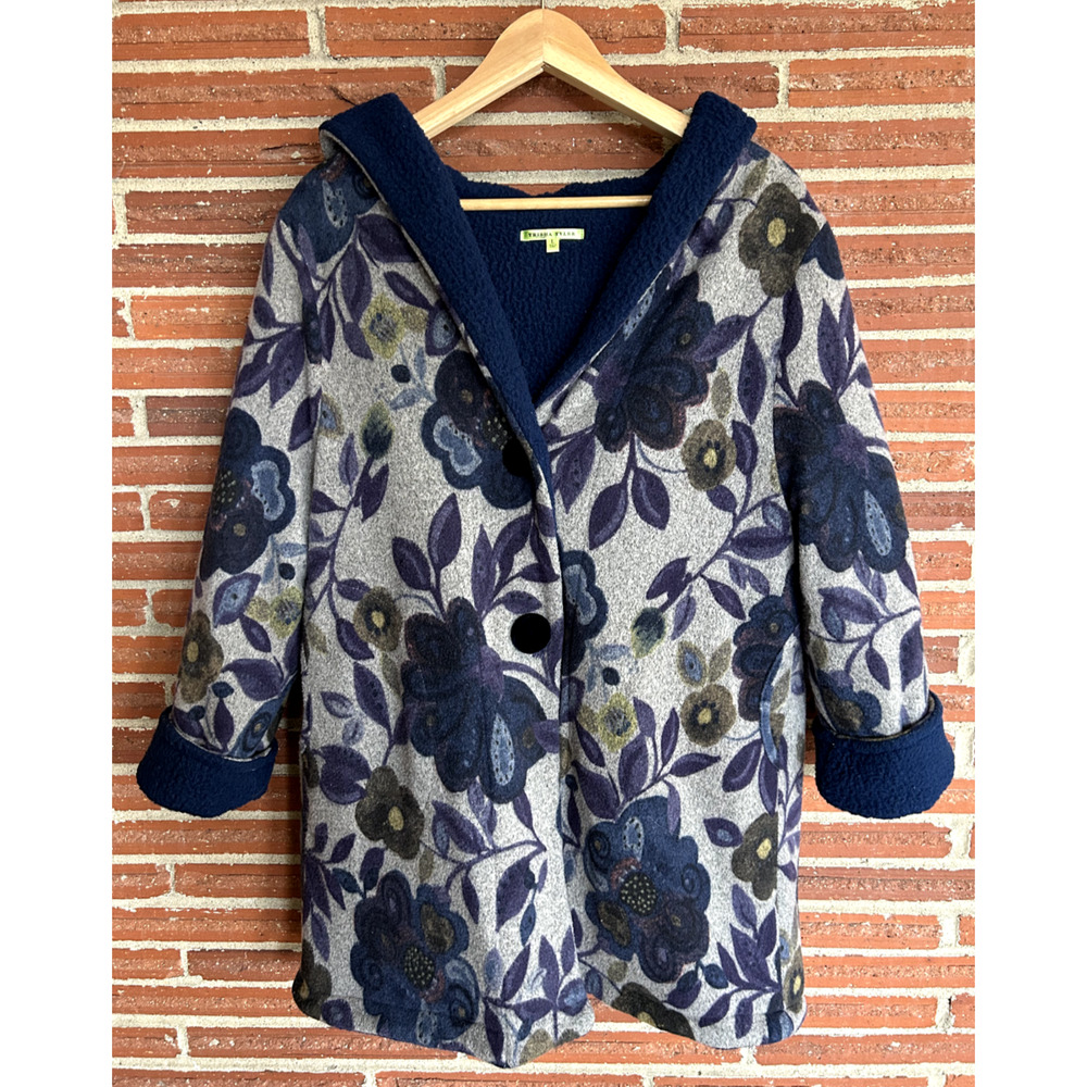 Vintage 90s Trisha Tyler Womens Blue Floral Fleece Coat Reversible Jacket Size L
